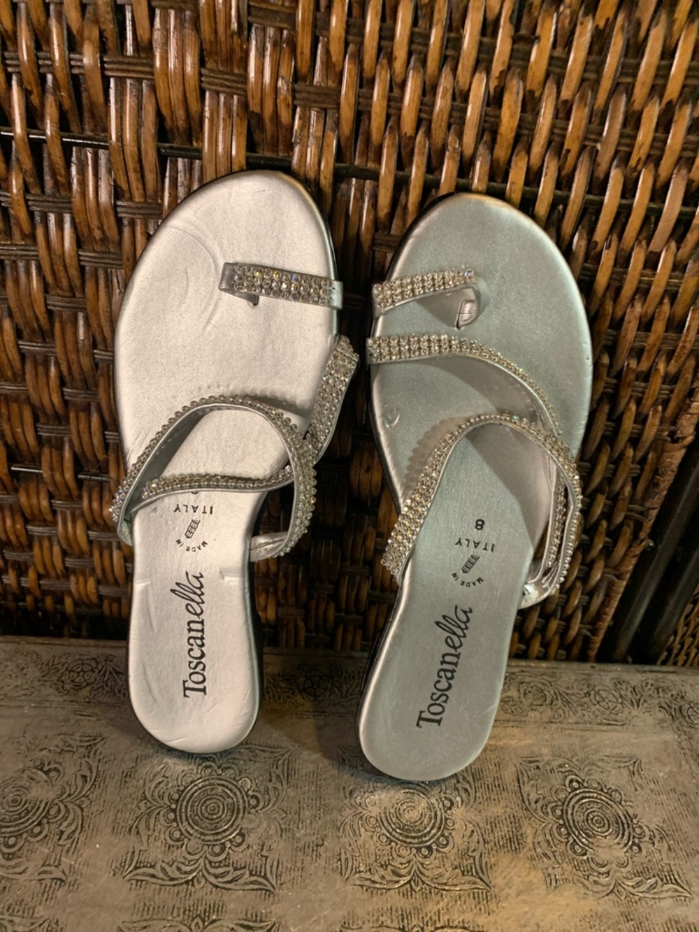 Toscanella Silver Sandals with Rhinestones Size 8